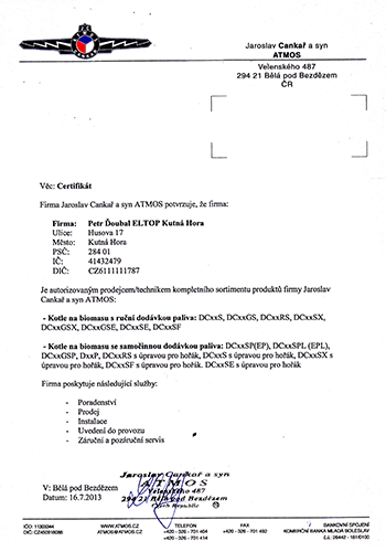 certifikát Atmos